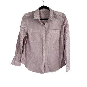 LL Bean Striped Preppy Shirt Pink M Feminine Seersucker Classic Old Money Bengal